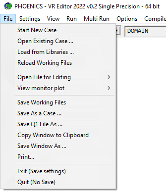 VR Editor: File menu