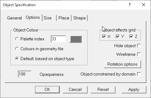 Image: Object 'Options' Page